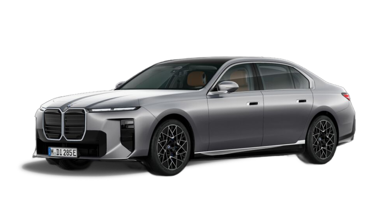 Tan BMW 7 Series car facing left with white background